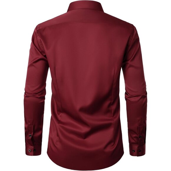 Men's Stretch Wrinkle Free Formal Long Sleeve Slim Fit Button Down Dress Shirts - Picture 4 of 7